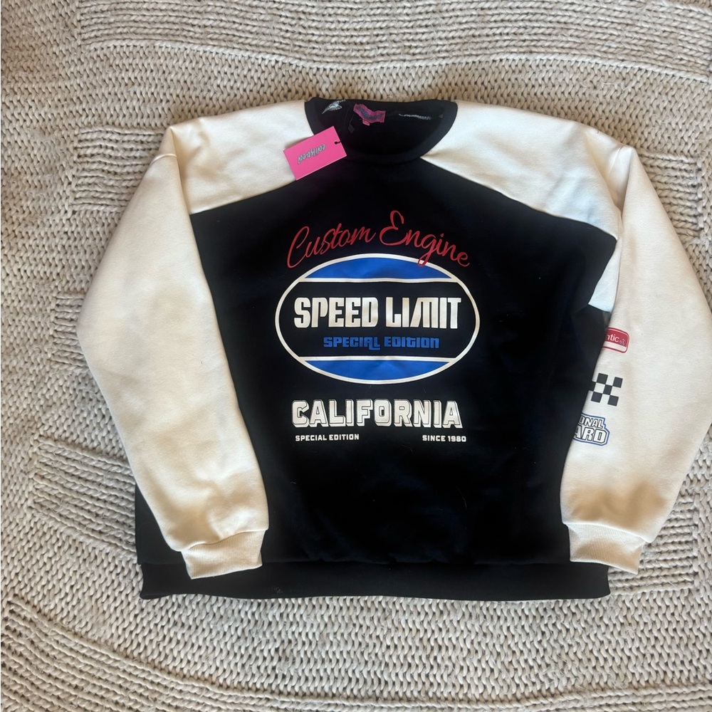 EDIKTED Black and Cream Custom Engine Sweatshirt